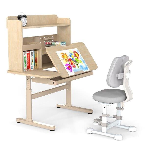 Vaikiškas mokinio stalas su ergonomiška vaikiška kėdute (Pilka)